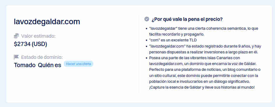 Oportunidad de Inversión: Venta
          del Dominio y Web Incluida de lavozdegaldar.com